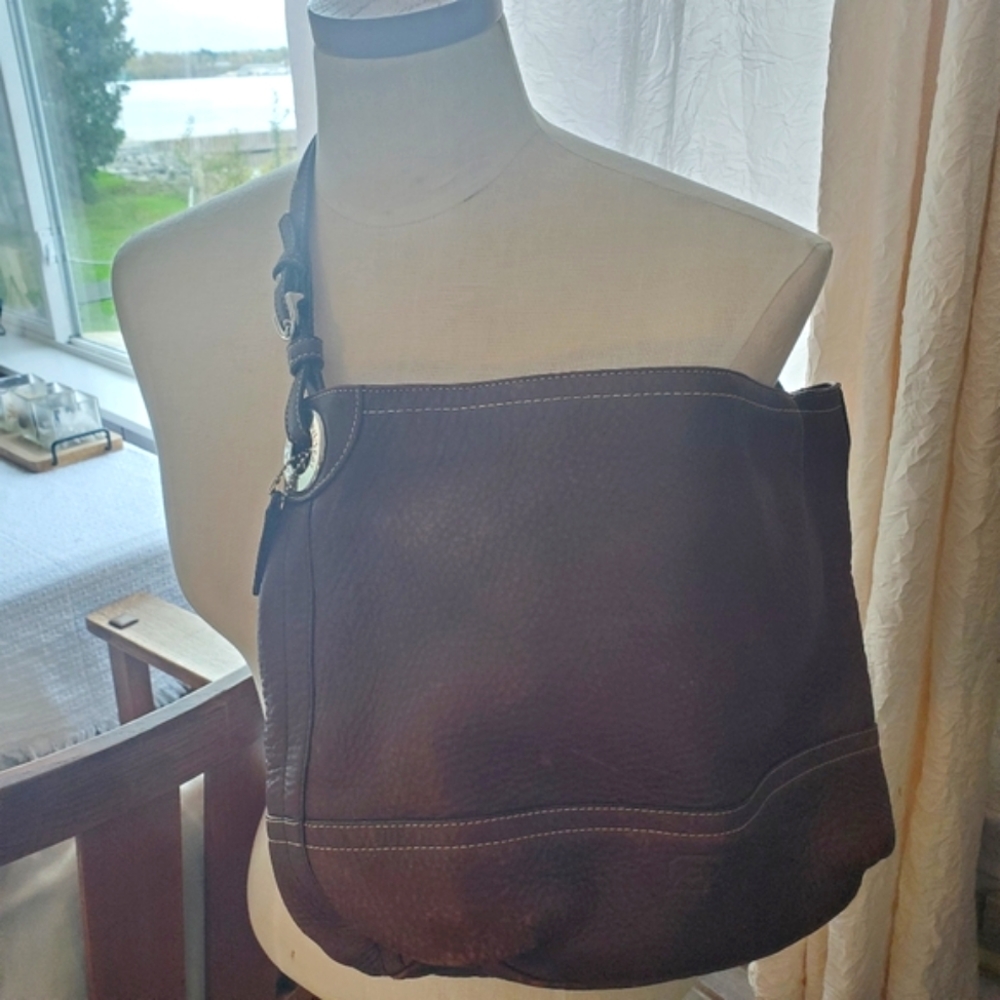 Coach Brown Pebbled Larger Leather Shoulder Purse Bag with Silver Hardware